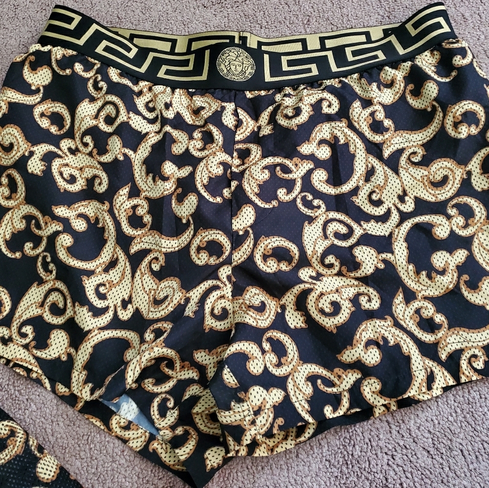 Versace Barocco net short swim trunks